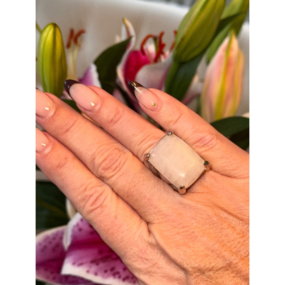 Large Rectangular Rose Quartz Statement Ring Silv… - image 5